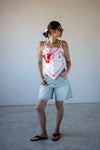WHITE BEADED STRAP RIBBED TANK TOP
