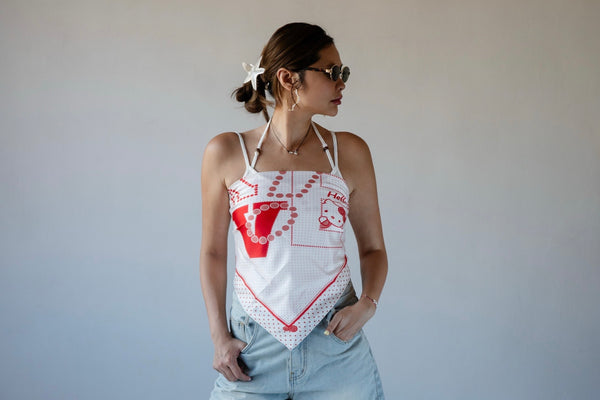 WHITE BEADED STRAP RIBBED TANK TOP