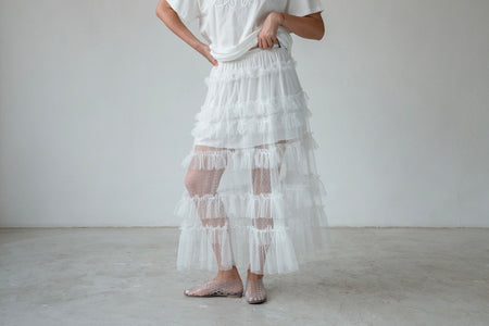 ( BLACK / WHITE ) MESHED POLKA RUFFLE MAXI SKIRT *LAST 2*