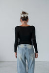 ( 4 COLOURS ) SEMI SHEER  LOW SCOOP LONG SLEEVE