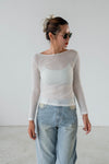 ( 4 COLOURS ) SEMI SHEER  LOW SCOOP LONG SLEEVE