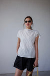 CHECKERED WASHED COTTON SHOULDER TOP