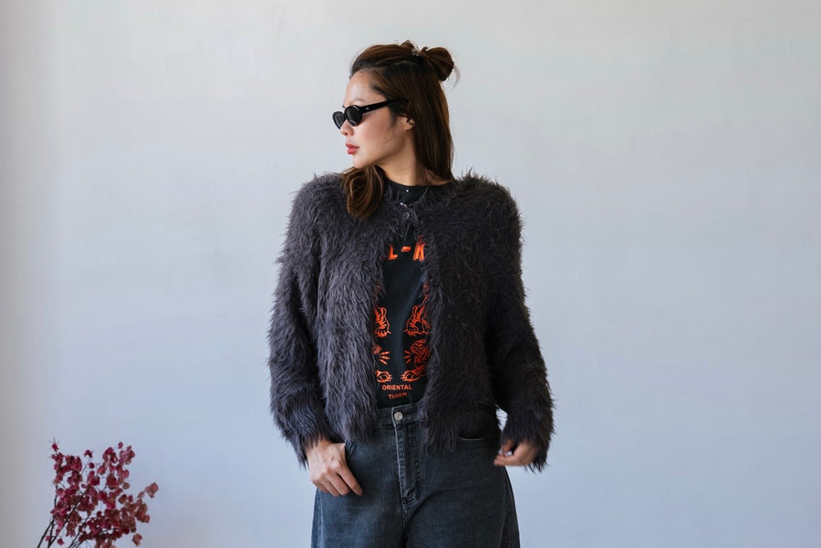 GREY EXTRA SOFT MOCHI HOODED MOMO CARDIGAN