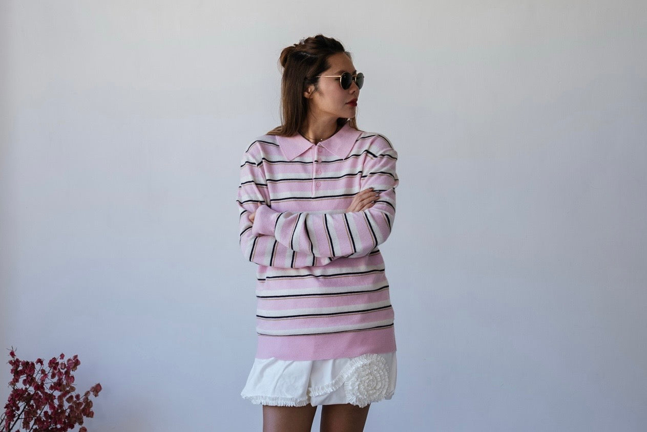 BUBBLE GUM PINK STRIPED POLO *LAST ONE*
