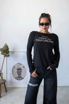 ( CHARCOAL / PURPLE ) FLOWER SLOGAN LONG SLEEVE *LAST 2*