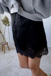 ( WHITE / BLACK ) LACE TRIMMED SATIN MINI SKIRT *BEST BUY* ( PRE ORDER )