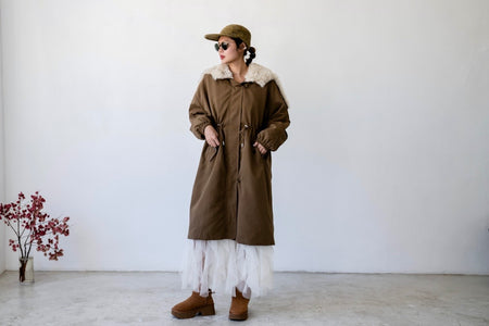 ( KHAKI / IVORY ) WOOL COLLARED DOWN COAT ⭐️BEST BUY⭐️