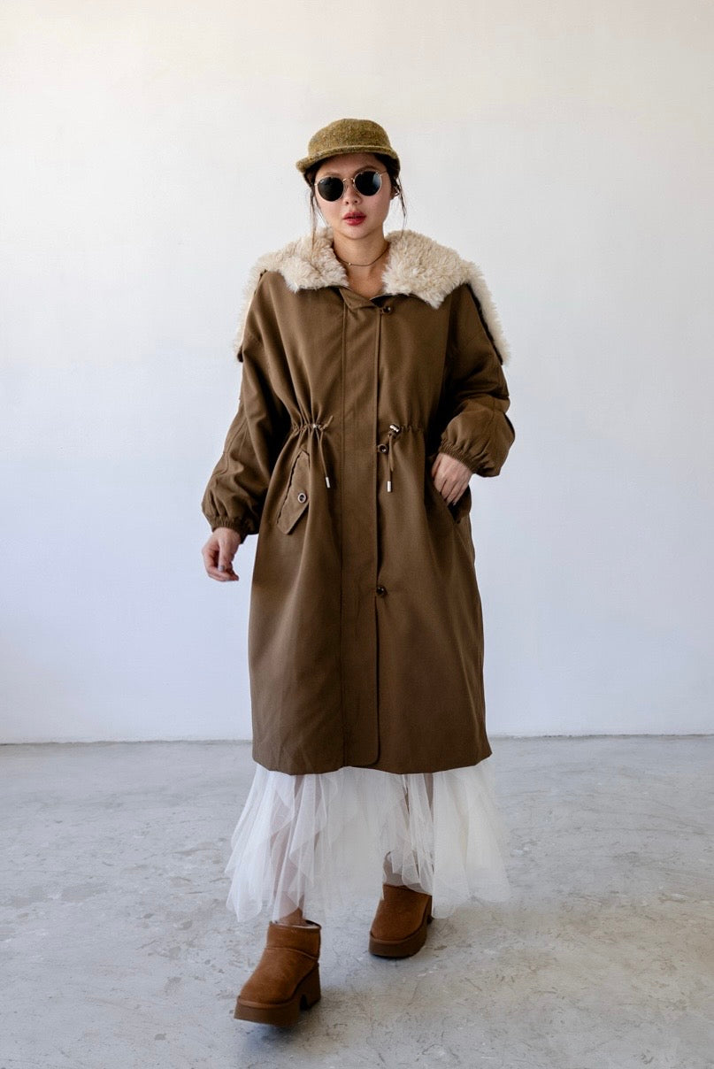 ( KHAKI / IVORY ) WOOL COLLARED DOWN COAT ⭐️BEST BUY⭐️