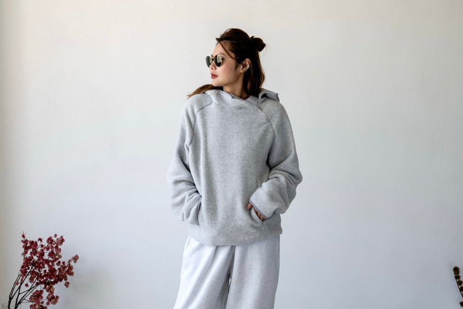 ( LIGHT GREY / BLACK ) EXTRA SOFT HOODED FLEECE ⭐️BEST BUY⭐️