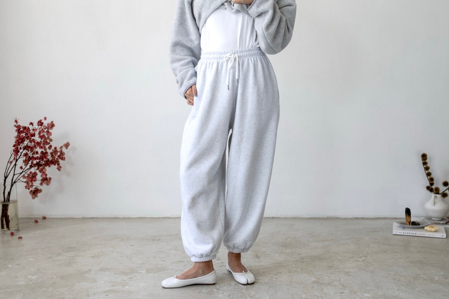LIGHT GREY OVERSIZED FIT FLEECE TRACK PANTS