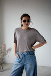 MEDIUM WASH BLUE ROLLED WAISTBAND SOFT DENIM