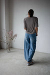 MEDIUM WASH BLUE ROLLED WAISTBAND SOFT DENIM