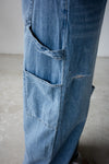 MEDIUM WASH BLUE ROLLED WAISTBAND SOFT DENIM