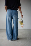 MEDIUM WASH BLUE ROLLED WAISTBAND SOFT DENIM