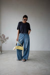 MEDIUM WASH BLUE ROLLED WAISTBAND SOFT DENIM