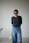 MEDIUM WASH BLUE ROLLED WAISTBAND SOFT DENIM