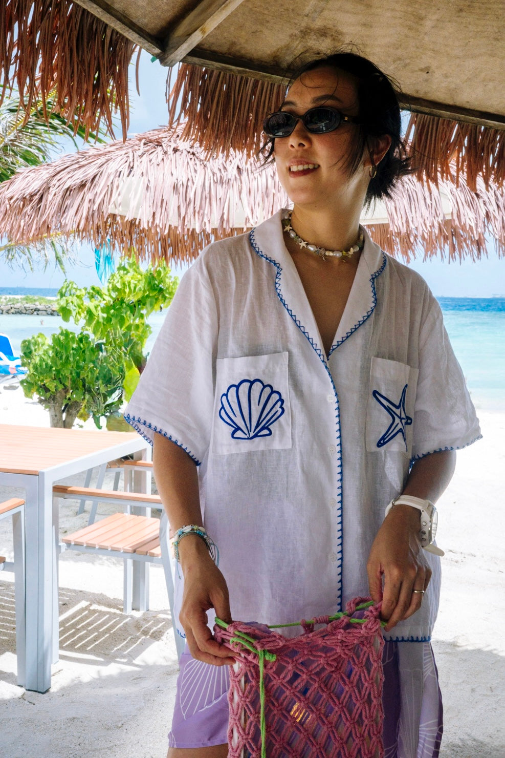 ( RED / NAVY ) SHELL BEACH SUMMER SHIRT 🌟BEST BUY🌟