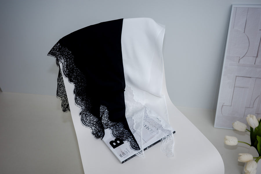 ( BLACK / WHITE ) LACE TRIMMED SILKY WRAP ⭐️BEST BUY⭐️