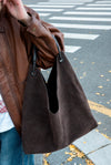 CHOCOLATE SUEDE TOTE ( PRE ORDER )