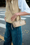 ( BEIGE / KHAKI ) SUEDE BUCKLED BAG