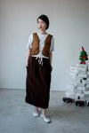 ( OAT YELLOW / BROWN ) FLEECE MIDI SKIRT