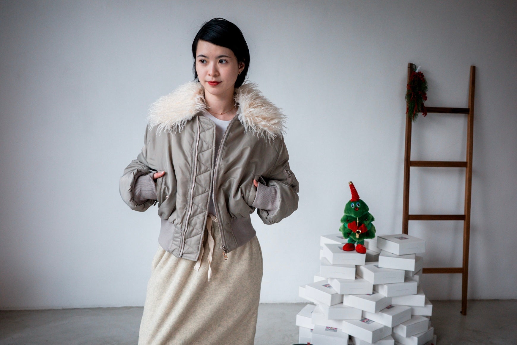 KHAKI BEIGE GIRLS FIT BOMBER JACKET *LAST ONE*