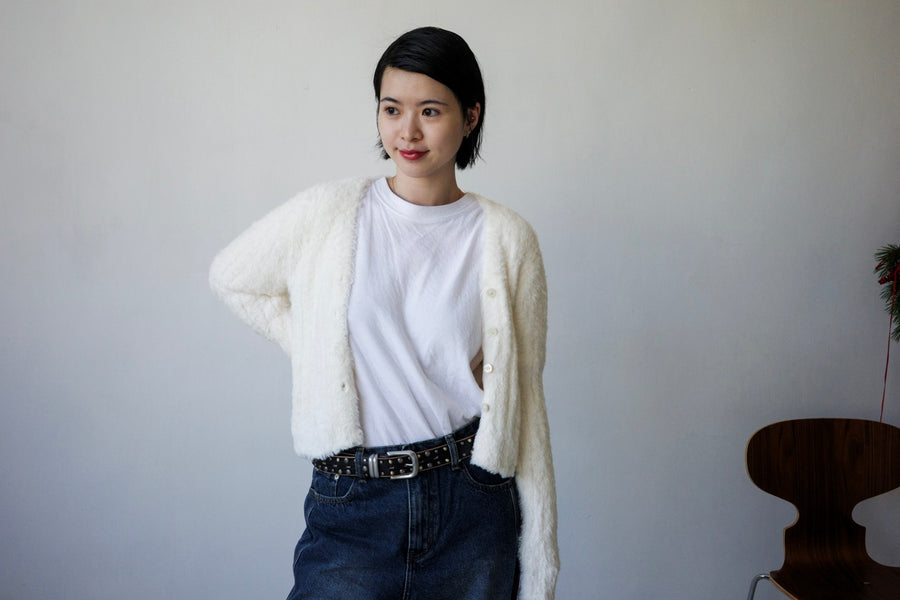 ( WHITE / BLACK ) CORAL FLEECE CARDIGAN *LAST ONE*