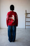 (  RED / NAVY ) RETRO HORSE WOOL CARDIGAN￼