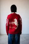 (  RED / NAVY ) RETRO HORSE WOOL CARDIGAN￼
