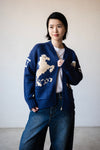 (  RED / NAVY ) RETRO HORSE WOOL CARDIGAN￼