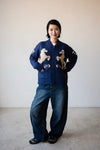 (  RED / NAVY ) RETRO HORSE WOOL CARDIGAN￼