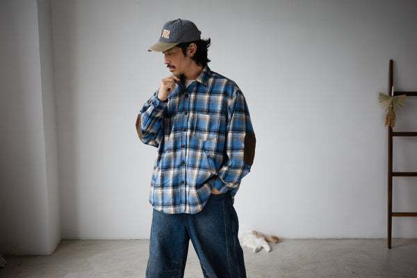 ( BROWN / BLUE ) WOOL PLAID SHIRT