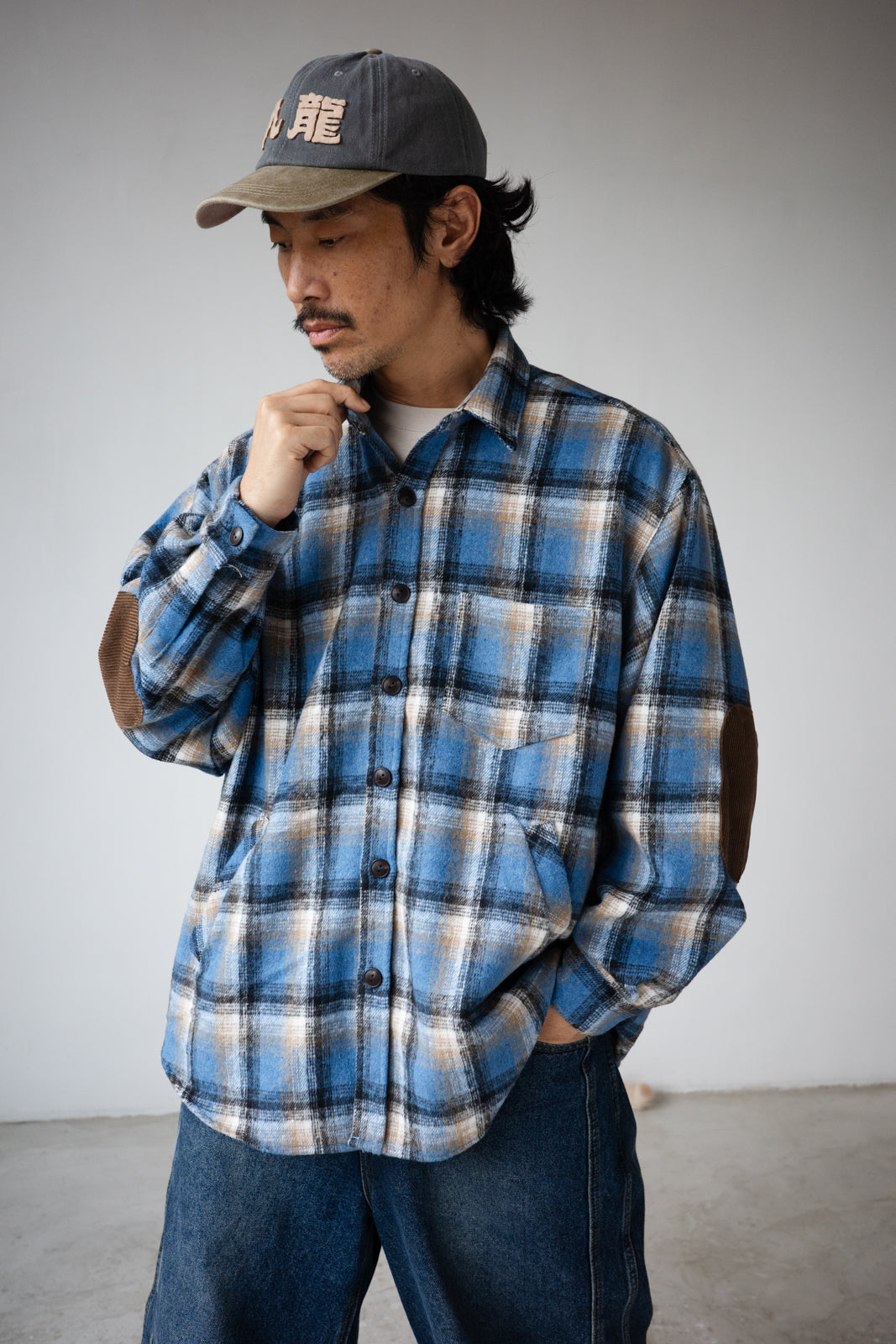 ( BROWN / BLUE ) WOOL PLAID SHIRT