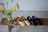 ( BEIGE / BLACK ) STUDDED MULES ( PRE ORDER )