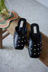 ( BEIGE / BLACK ) STUDDED MULES ( PRE ORDER )