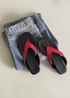 ( BLACK / RED ) MINIMALIST SUEDE FLIP FLOPS ( PRE ORDER )