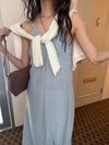 ( DUSTY BLUE  / CHARCOAL ) BUSTIER SILKY SLIP DRESS ⭐️BEST BUY⭐️ ( PRE ORDER )