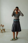 GREY BELTED DOUBLE WAIST DENIM PLEATED SKIRTS *LAST ONE*