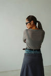 GREY BELTED DOUBLE WAIST DENIM PLEATED SKIRTS *LAST ONE*